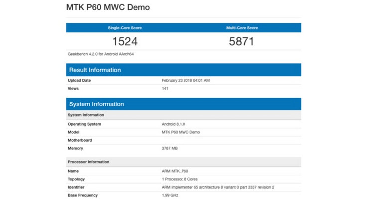 MediaTek Helio P60 spotted on Geekbench. (Source: iGyaan)