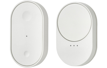 The IKEA Bilresa remote control with dual buttons (left) and scroll wheel (right). (Image source: IKEA, edited)