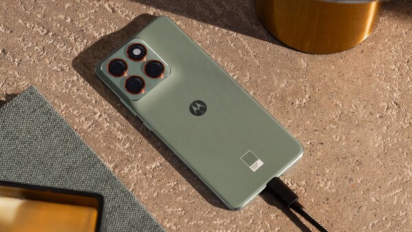 The Motorola Edge 70 smartphone in Pantone Lily Pad.