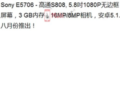 Sony E5706 Smartphone with Snapdragon 808 surfaces online