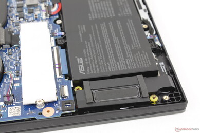 Down-firing stereo speakers near the front corners