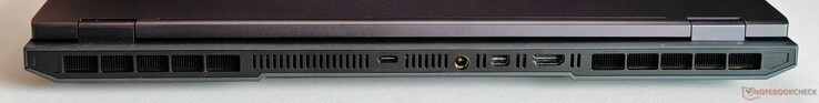 Rear: USB-C 3.2 Gen.2 (10 Gbit/s, DisplayPort ALT mode 1.4 via dGPU, 140W Power Delivery), power connector, Mini-DisplayPort 2.1, HDMI 2.1