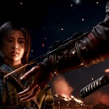 Assassin's Creed Shadows protagonist Naoe looking down at a hidden blade wielded by a mystery person