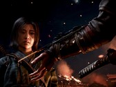 Assassin's Creed Shadows protagonist Naoe looking down at a hidden blade wielded by a mystery person