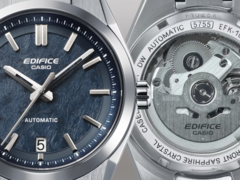 Pictured - the Casio EFK-100D-2A with a blue textured dial and the see-through back for the sake of the mechanical movement. (Image source: Casio)