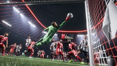A promotional image for EA Sports FC 26 showing off an in-game screenshot with gameplay. (Image source: EA)