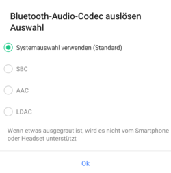 Available Bluetooth audio codecs