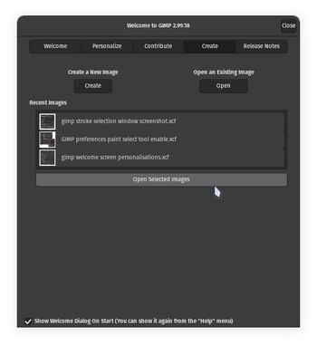 GIMP 3.0's welcome screen also makes opening recent files and creating new files more intuitive and beginner-friendly. (Image source: Julian van der Merwe / Notebookcheck)
