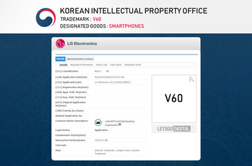 These trademarks may hint at a future with LG V60 and V70 ThinQs in it. (Source: LetsGoDigital)