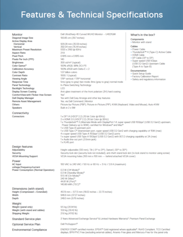 Dell UltraSharp 40 U4021QW - Specifications. (Image Source: Dell)