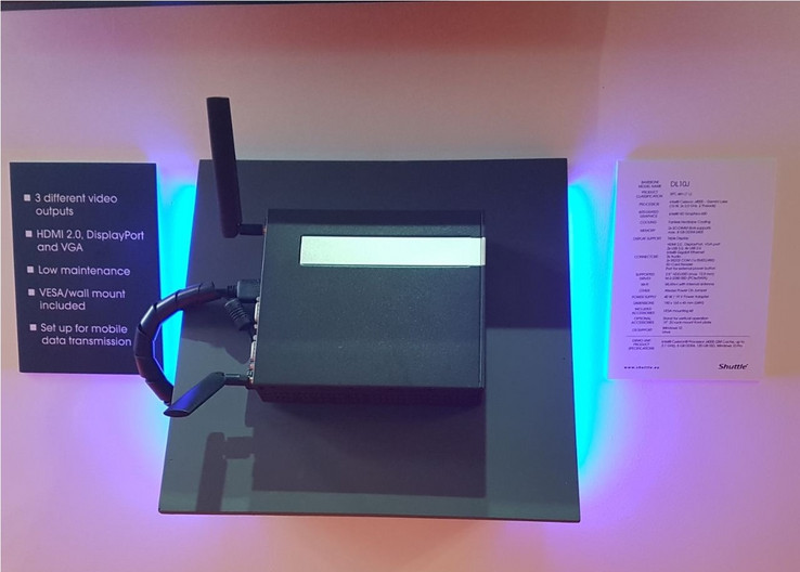 The DL10J exhibited on stand 8-G315 at the Integrated Systems Europe event in Amsterdam (Source: Fanless Tech)