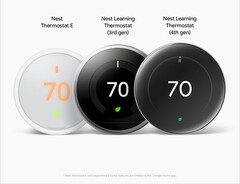 Nest Thermostat E, 3rd and 4th gen Nest Learning thermostats, side by side.  (Image source: @MysteryLupin on X)