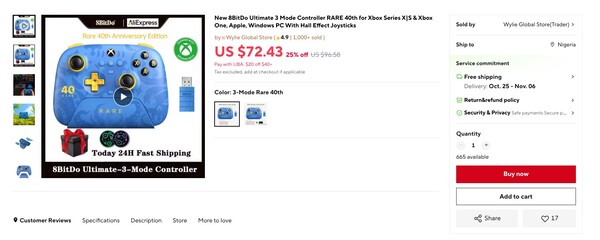 The 8BitDo Ultimate 3-mode Wireless Controller for Xbox Rare 40th Anniversary Edition is on sale for a record-low price on AliExpress. (Image source: AliExpress)