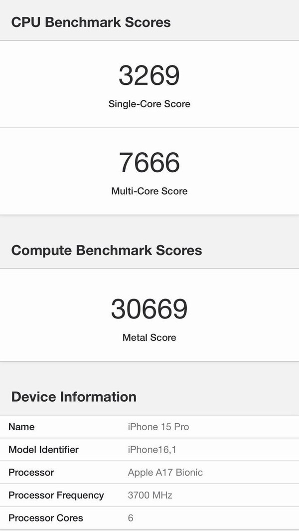 Alleged Apple A17 Bionic Geekbench listing (image via @Naveen_tech_wala on Twitter)
