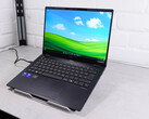 The TravelMate P6 14 AI on a white desk (Image source: Marc Herter - Notebookcheck)