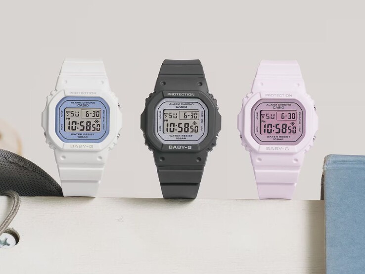From left to right: the Casio Baby-G BGD-565SC-2B, BGD-565SC-1 and BGD-565SC-4B watches