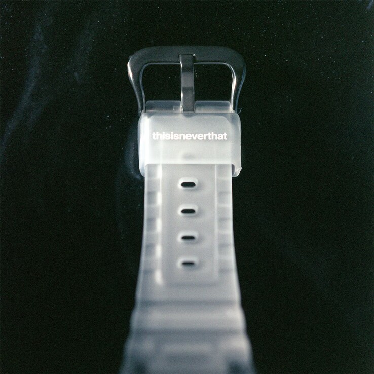 The front view of the translucent strap and buckle with thisisneverthat logo.