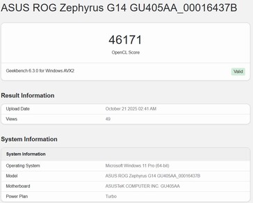 Intel Panther Lake iGPU OpenCL score on Geekbench (worst score). (Image source: Geekbench)