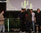 A screengrab of the clip showing MAUschine punching Spidergum