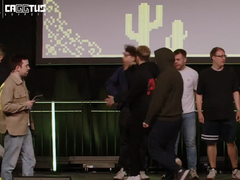 A screengrab of the clip showing MAUschine punching Spidergum