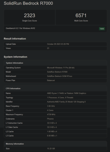 AMD Ryzen 3 7440U Geekbench score (image via Geekbench)