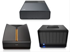 Seagate One Touch (top), FireCuda X Vault (left), and LaCie 8big Pro5 (right).