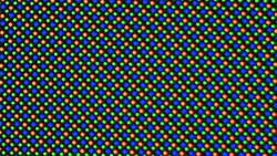 The OLED display uses an RGGB sub-pixel matrix consisting of one red, one blue and two green LEDs.