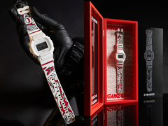 The Casio G-Shock DW5600WW-HASER in-hand (left) and in the special packaging case (right), pictured. (Image source: Casio NZ)