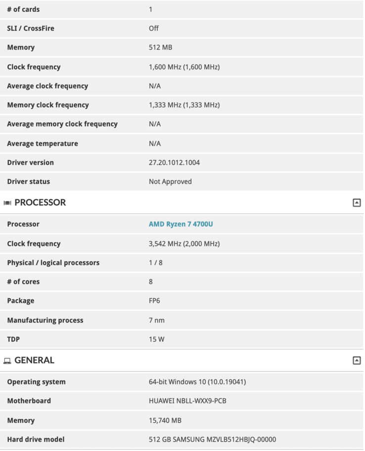 3DMark listing for the refreshed Huawei MateBook D model (Image source: @_rogame)