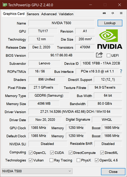 GPU-Z Nvidia T500