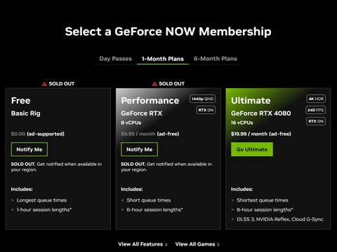 GeForce Now Tier Options Sold Out (Image Source: Nvidia)