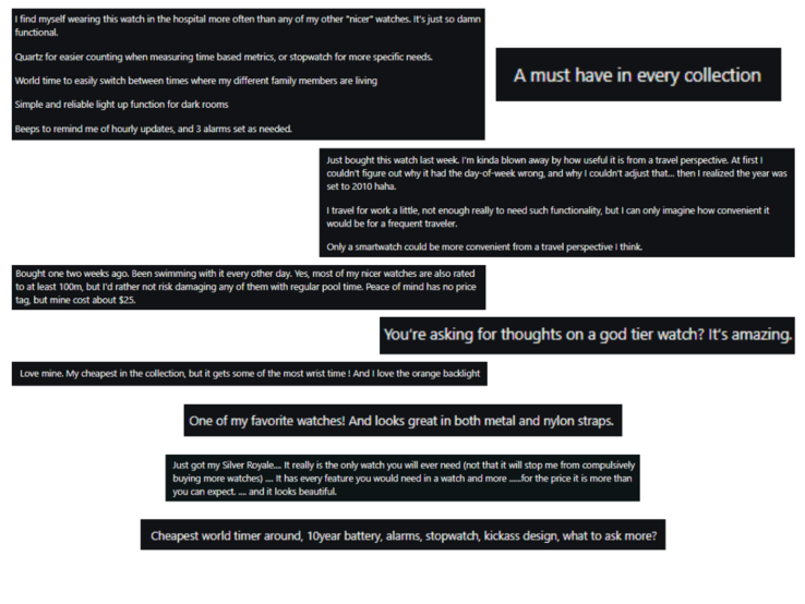 Some comments on Reddit that commend the 'Casio Royale'. (Image source: r/watches subreddit)