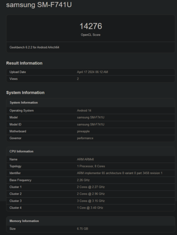 Galaxy Z Flip6 OpenCL scores (image via Geekbench)