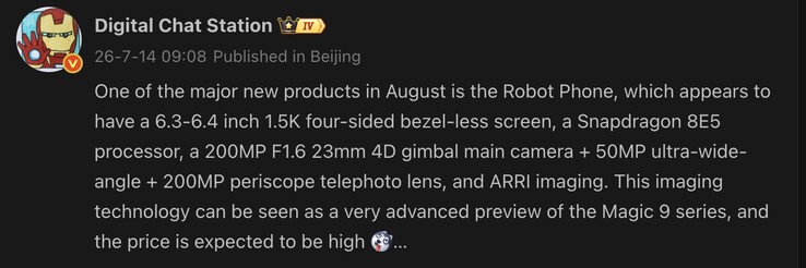Leaked details of the Honor Robot Phone.