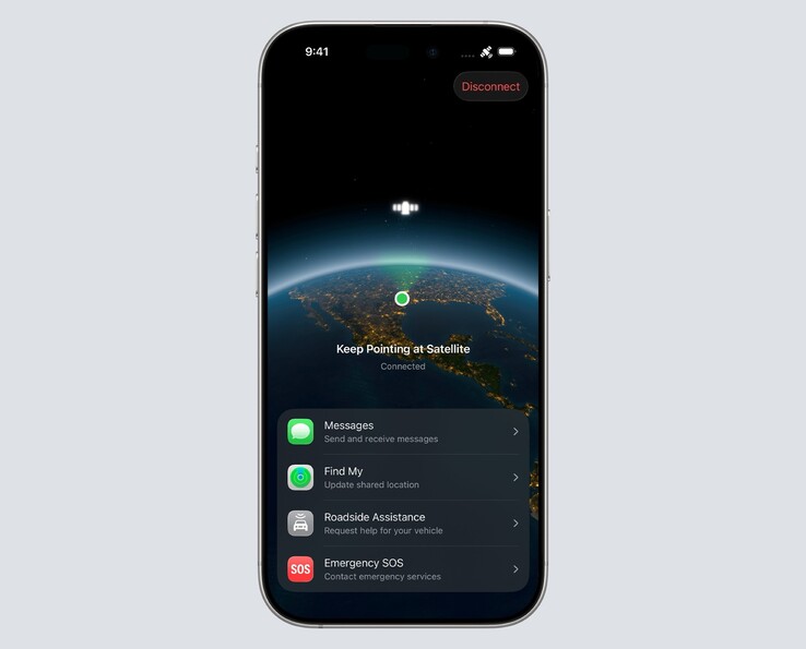 Right now, the iPhone can only send text messages, the current location and make emergency calls via satellite (Image source: Apple)