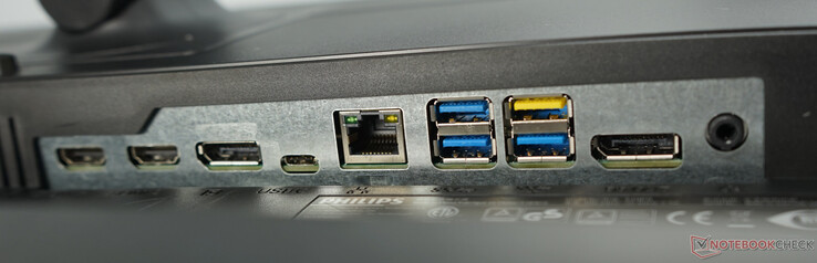 HDMI 2.0, HDMI 2.0, DisplayPort 1.3, USB-C, LAN, 4x USB (1x powered), DisplayPort out (cloned), audio out