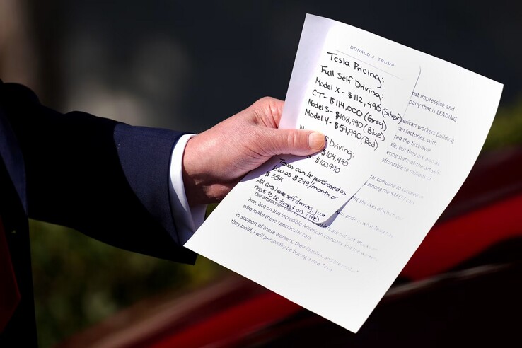 Tesla pricing list for the White House handoff event