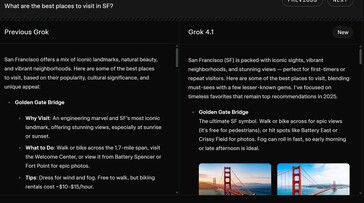 xAI Grok 4.1 AI is better at crafting more entertaining and useful replies to prompts. (Image source: xAI)