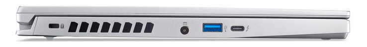 Left side: Slot for a cable lock, power connector, USB 3.2 Gen 2 (USB-A), Thunderbolt 4 (USB-C; Power Delivery, Displayport)
