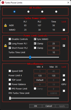 ThrottleStop settings @25 W