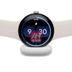 The &quot;Pixel Watch 4&quot; on a charger. (Image source: Android Headlines)