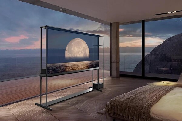 The LG Signature OLED TV has a Zero Connect Box that beams content wirelessly to the screen and an optional shelves. (Image source: LG)