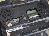 Raider 16 HX Max with bottom subpanel removed revealing the SODIMM and SSD slots