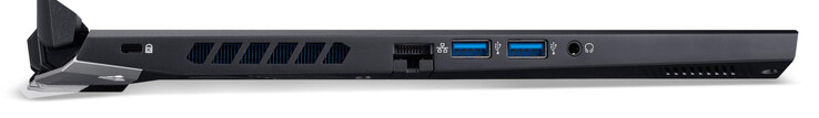 Left side: Cable-lock slot, Gigabit Ethernet, 2x USB 3.2 Gen 1 (Type-A), combo audio