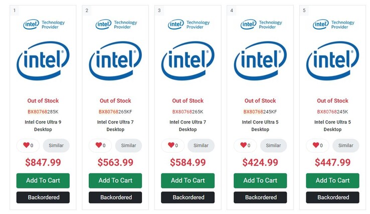 Core Ultra 200K series listings on PC-Canada. (Image source: PC-Canada)