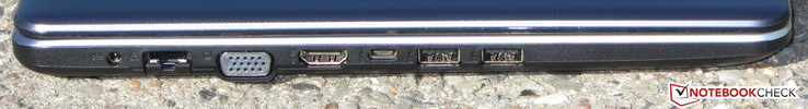 Left-hand side: Charging port, Gigabit Ethernet, VGA, HDMI, 1x USB Type-C 3.1 Gen 1, 2x USB Type-A 3.1 Gen 1
