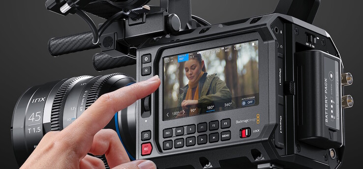 The large 4" 1,500 nits HDR touchscreen and customizable function buttons make control and monitoring the Pyxis 12K camera easy. (Image source: Blackmagic)