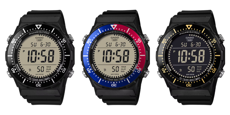 From left to right: the Casio AE1700H-1AV, AE1700H-1A2V, and AE1700H-1BV watches. (Image source: Casio)
