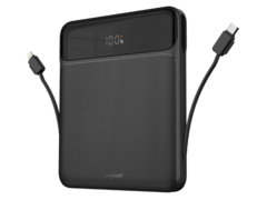 The new revolt power bank has integrated USB-C and Lightning cables. (Image source: Pearl)