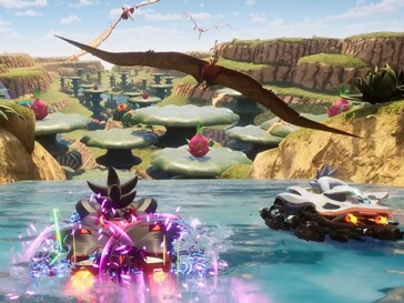 Shadow and Silver are shown with pterodactyls flying overhead (Image Source: Sega)